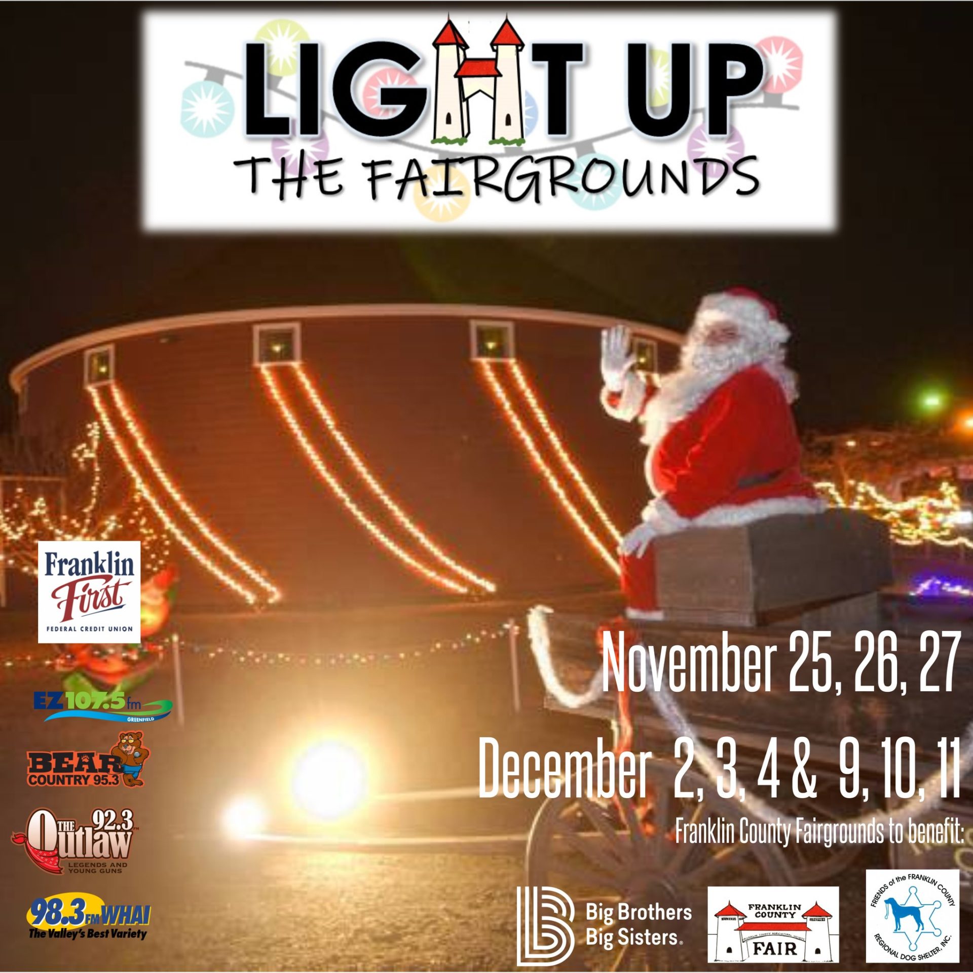Light up the fairgrounds logo with a picture of santa on his sleigh