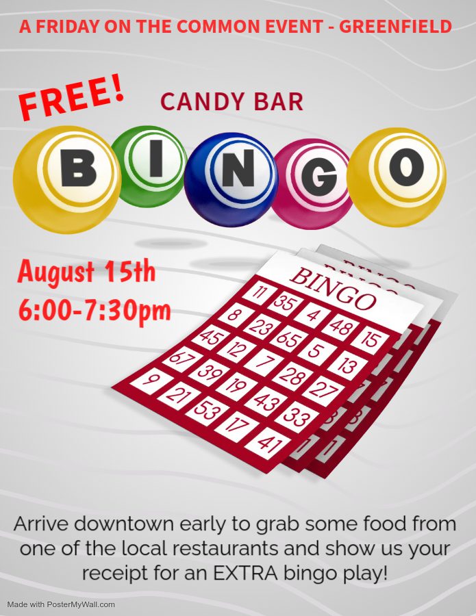 August 15 Candy bar bingo flyer